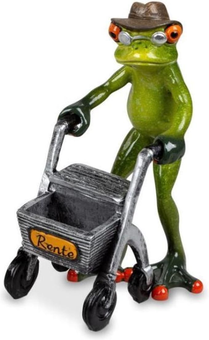 sportieve opa met rollator kikker beeldje