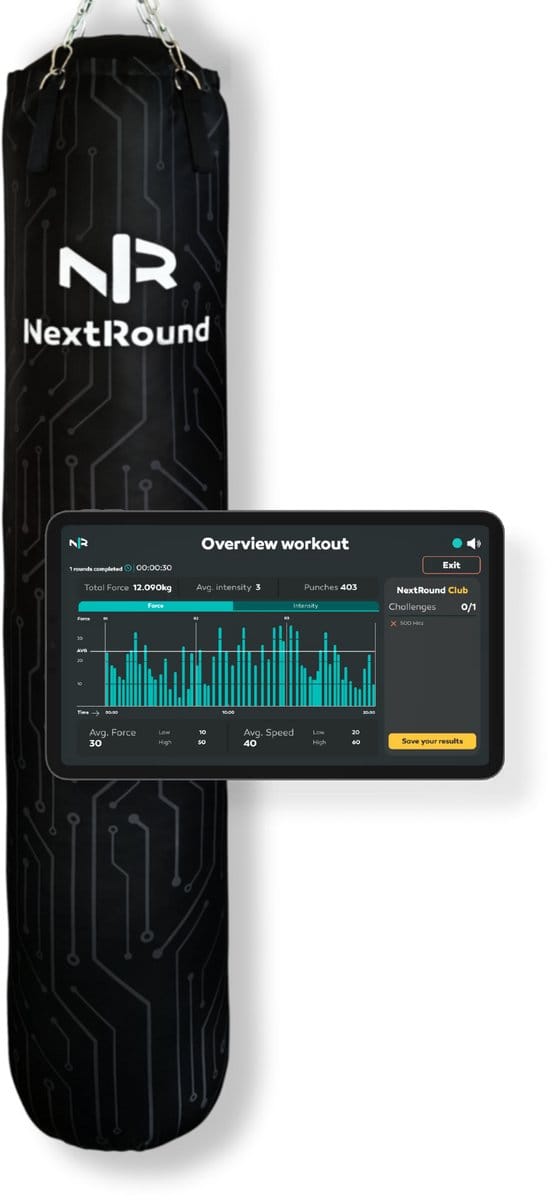 NextRound - Smart Boxing Bag - Home - Slimme bokszak - Inclusief Tablet Interface - Live Prestatie Data - Interactieve Challenges - Track Progress - Kracht Meten - Snelheid - Intensiteit - Boxing Machine - Boksbal - Bokstrainer