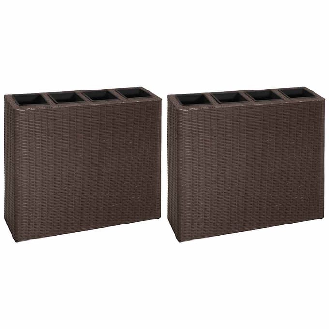 vidaXL - Plantenbak - verhoogd - met - 4 - potten - 2 - st - poly - rattan - bruin