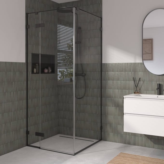 Saqu Parro douchecabine met draaideur incl. antikalk 90x90x210cm mat zwart