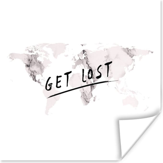 Poster Wereldkaart - Marmer - Quote - 75x75 cm