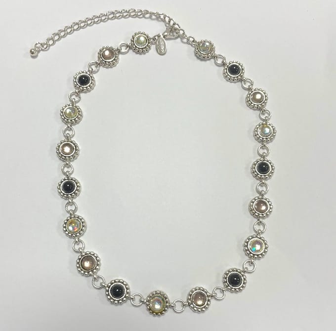 Ketting met gekleurde kralen - Zilverkleurig - 38 + 6 Centimeter, verstelbaar - Damesdingetjes