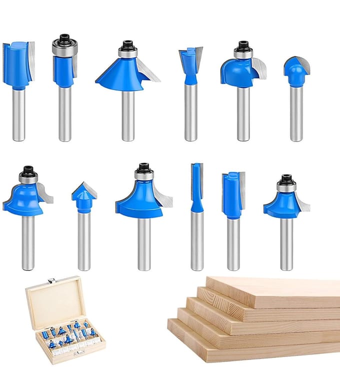 Frees Bits Set - Houtbewerking Bits - Randafwerking Hout - Hardmetalen Constructie - 12 Delige Set - Niet Van Toepassing