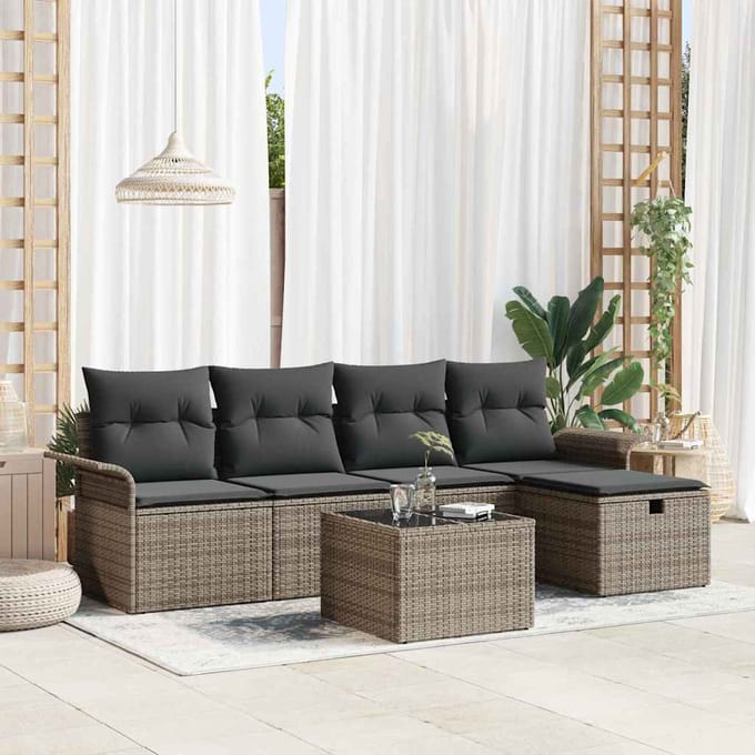 vidaXL - Tuinbank - Set - 6 - st - Grijs - poly - rattan