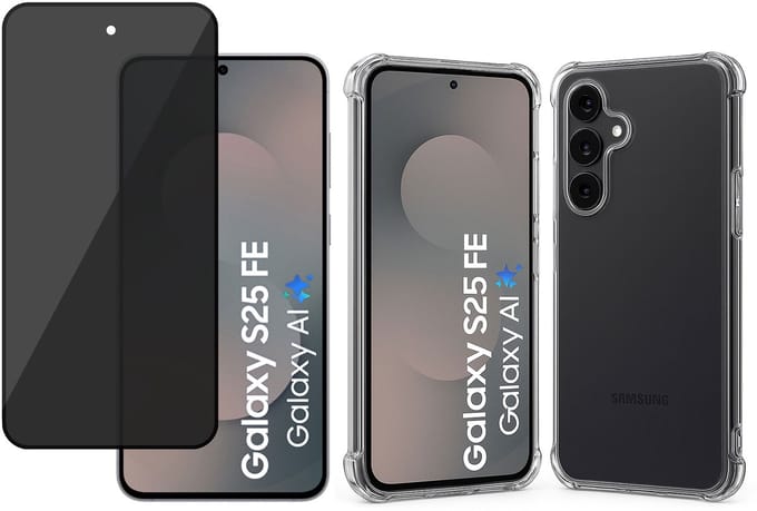TechNow Hoesje + Privé Screenprotector geschikt voor Samsung Galaxy S25 FE Hoesje Screenprotector - Privacy Tempered Glass - Case Transparant