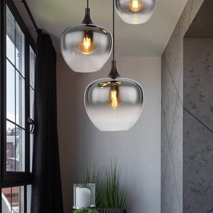 Globo Maxy hanglamp, Ø 48 cm, rookgrijs, glas, 3-lamps.