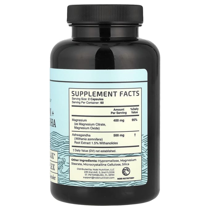 Nobi Nutrition, Magnesium + Ashwagandha, 120 Capsules