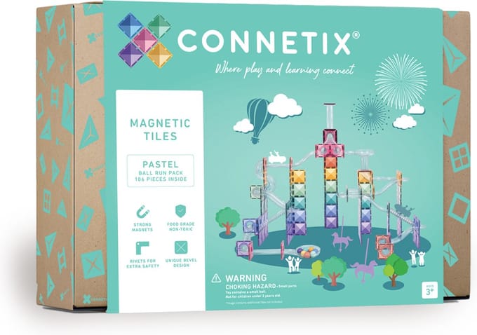 CONNETIX - Magnetisch Tegels - Pastel Ball Run Pakket - 106 Stuks - Magnetisch Speelgoed
