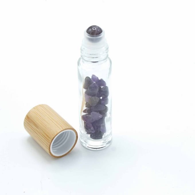 Edelsteen Rollerflesjes 10ml - 2 Stuks - Amethist - Lege Rollerflesjes - Houten Dop - Aromatherapie