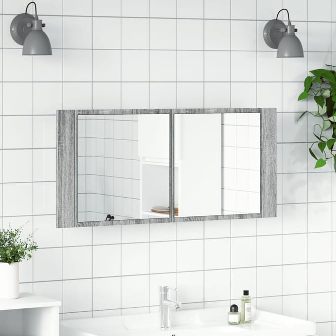 vidaXL - Badkamerkast - met - spiegel - en - LED - 100x12x45 - cm - grijs - sonoma - eiken