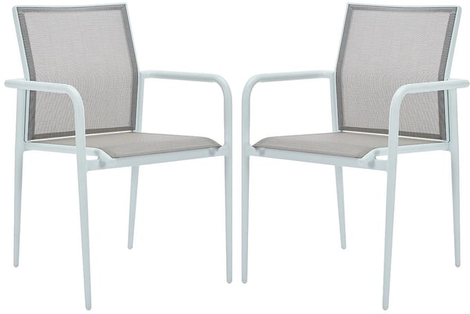 Vente-unique Set van 2 opstapelbare tuinfauteuils van aluminium en textileen - Lichtgrijs en wit - YOHA van MYLIA