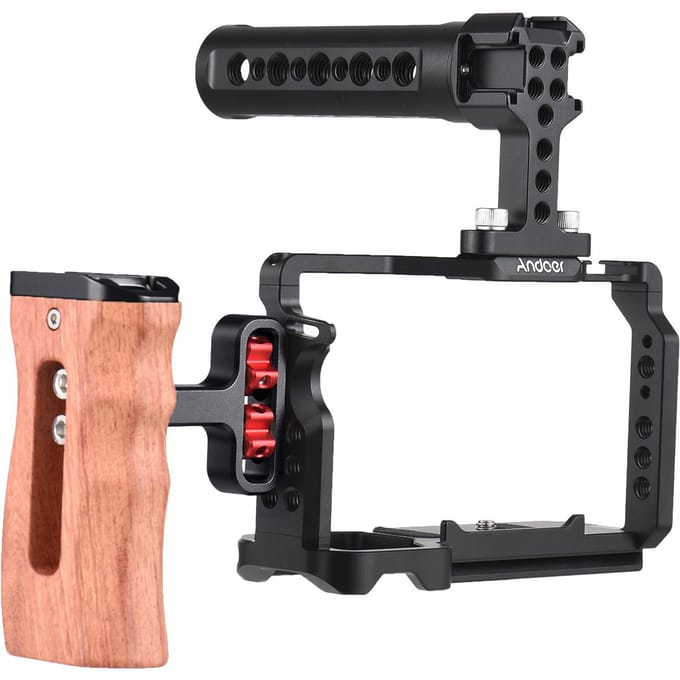 Andoer Camera Videokooi + Bovenhandgreep + Zijhandgreep Kit Aluminium Camera Videokooi met With Top Handle & Side Grip black