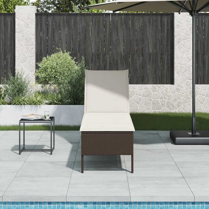 vidaXL - Ligstoel - met - kussen - bruin - 55x200x44cm - polyrotan