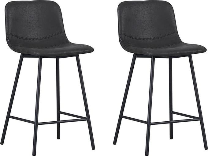 Bronx71® Industriële barkruk Mikky zwart leer 68 - 79 cm - Barkrukken set van 2 - barstoel