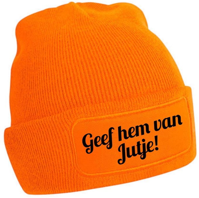 Geef hem van Jutje muts - oranje - schaatsen - beanie