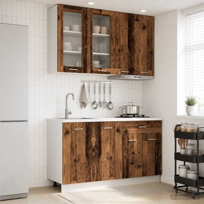 vidaXL - Keukenblok - LYON - 4 - st - Oud - hout - Bewerkt - hout