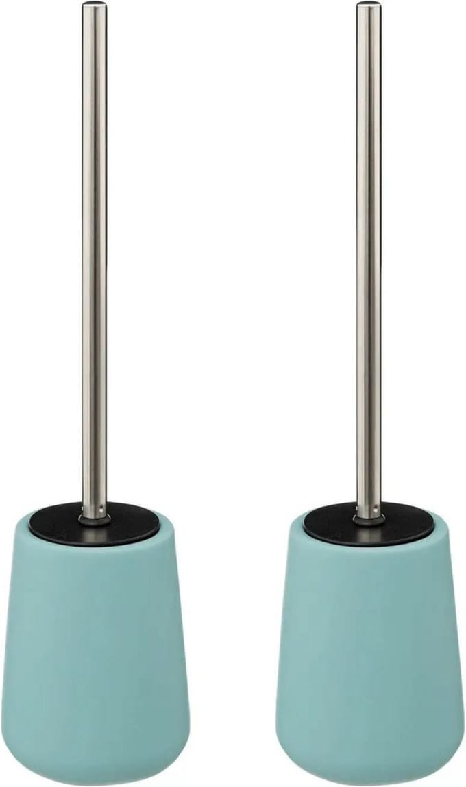 5Five Toilet/wc-borstel in houder - 2x - polyresin/metaal - ijsblauw - 40 cm