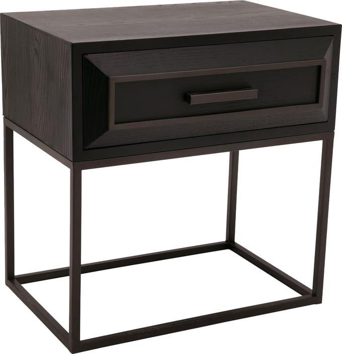 D- Lixly Black Wood Iron Frame Bedside Cabinet nachtkast | bijzettafel met lade