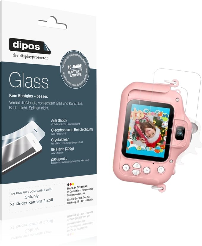 dipos – 2x Pantserfolie geschikt voor Gofunly X1 Kinder Kamera 2 Zoll | 9H Screenprotector