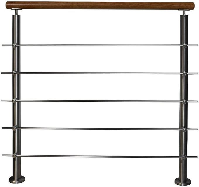 Roestvrijstalen leuning - Eiken leuning - Balkon terras trap - Made in Germany - 06 meter - Zilverkleurig