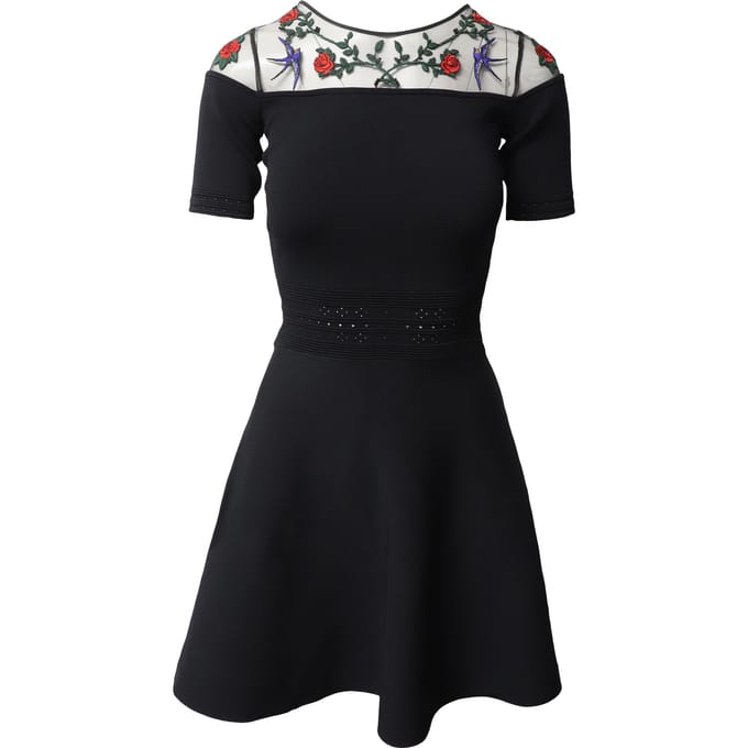 Sandro Paris Rozenapplicatie Mini Jurk in Zwarte Viscose