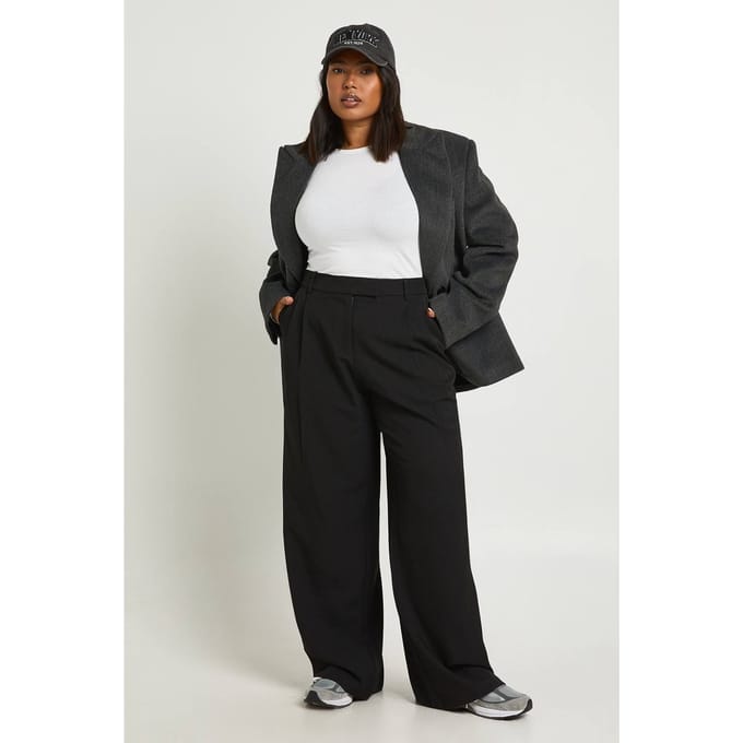 Dames Plus Boohoo Basics Gesneden Wijde Pijpen Broek | Zwart | Maat: 48
