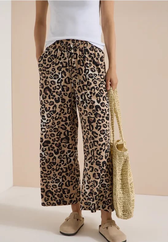 7/8 High Waist broek met Wide Leg en leoprint