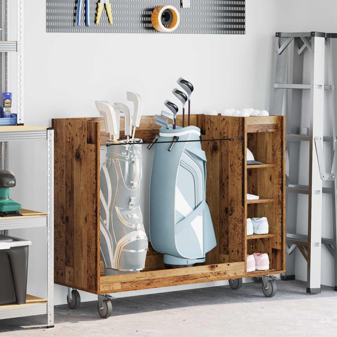 Armoire de golf à roulettes Aspect bois recyclé 120 x 45 x 98 cm