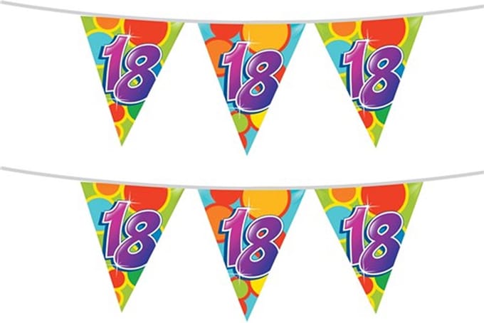 Haza 18 jaar Verjaardag Vlaggetjes - 2x stuks - leeftijd versiering - plastic - 10 meter - feestartikelen