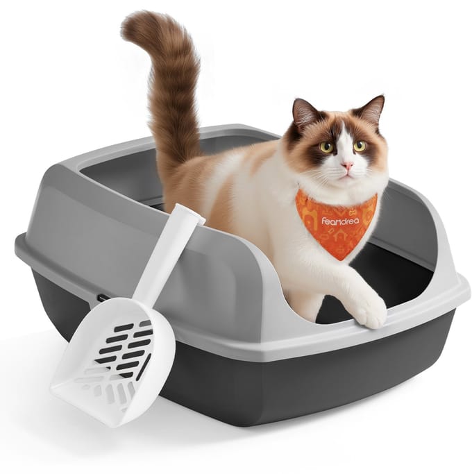 Feandrea - Kattenbak - Met Hoge Zijkanten - Open Ontwerp - Inclusief Schepje