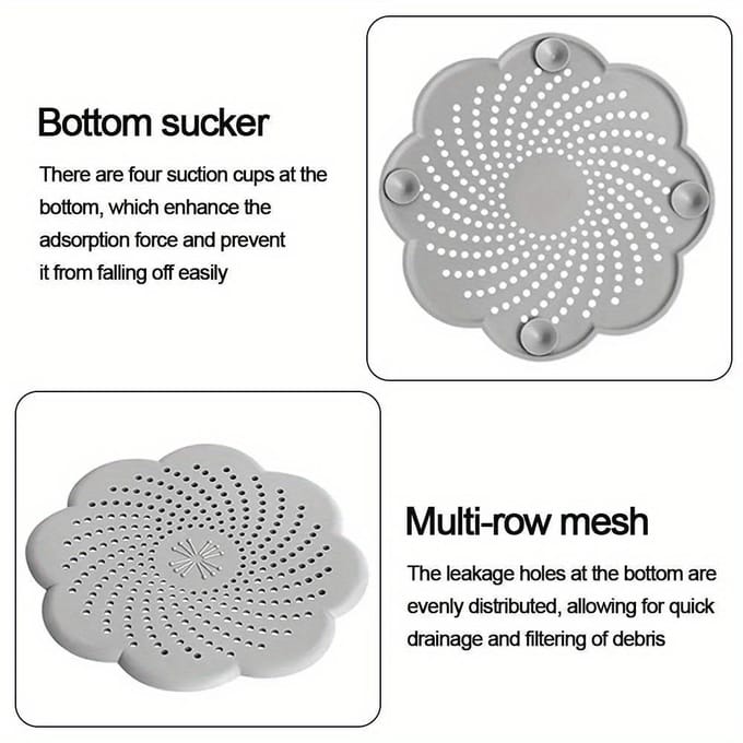 Couvercle de bonde de sol en silicone Forme de fleur Passoire d'évier en maille Anti-blocage Cheveux Nettoyage Attrape-déchets Accessoire de cuisine et de salle de bain bleu