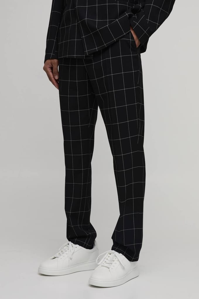 Pantalon Met Ruitjespatroon En Rechte Tailored Pasvorm | Black | Size 36