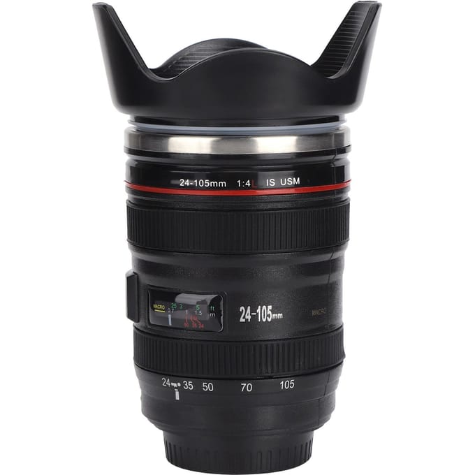 Simulatie Camera Lens Beker Roestvrijstalen Koffiekop Mokken met Intrekbaar Deksel Liefhebbers van Fotografie black