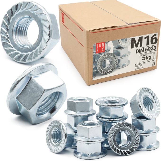 LUN FIX - Sperrzahnmutter M16 - 5Kg (ca.105 Stk.) - DIN 6923 verzinkte staal - flensmoer