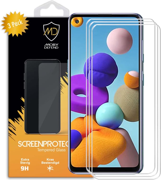 3-Pack MobyDefend Screenprotectors - Geschikt voor Samsung Galaxy A21s - Case-Friendly Screensavers - Gehard Glas