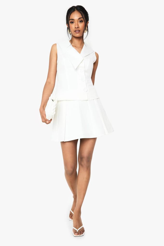 boohoo Dames Side Pleat Tailored Mini Rok | Wit | Maat: 38