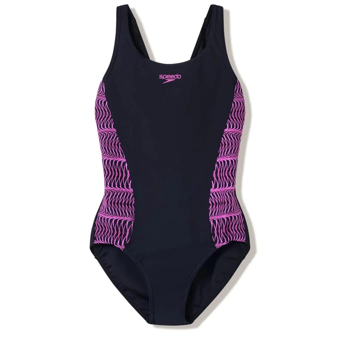 Speedo Placement Muscleback 1P Dames - Sportbadpak Dames met Medalist-Rug - Badpak Dames met Vormvaste Pasvorm - Zwempak Dames Volwassenen - Zwart/Roze - 36
