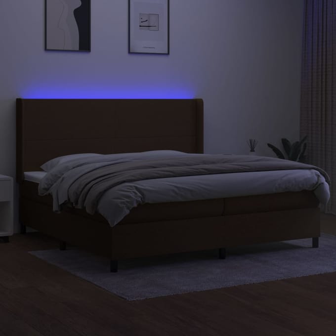 vidaXL - Boxspring - met - matras - en - LED - stof - donkerbruin - 200x200 - cm