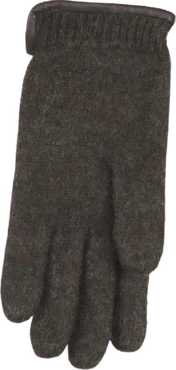 Handschoenen dames van 100% wol en met echt leren randje bruin (M)