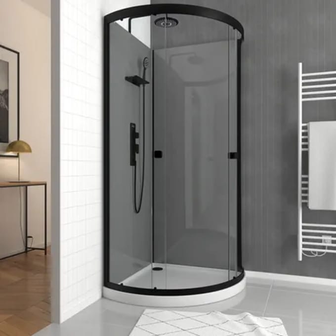 Aurlane Douchecabine Eclipse Grey - Kwartrond - 90x90x207,5cm - Grijs Zwart Mat