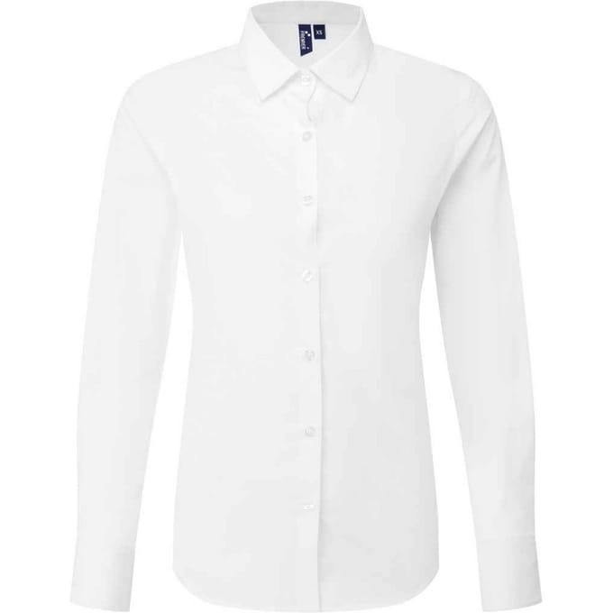 Premier Dames Recyclight Poplin Lange Mouw Shirt (Wit)