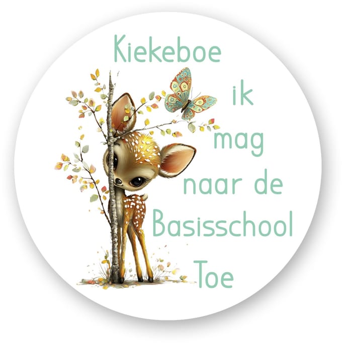 25x Traktatiestickers Basisschool Kiekeboe - Hertje – Afscheid – 4 cm