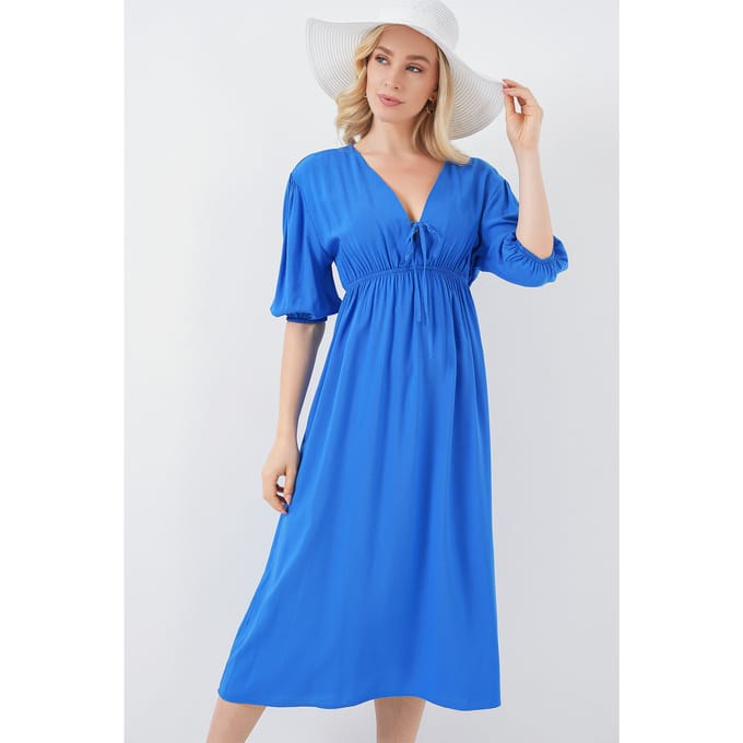 A-Form Fit Midi-jurk met V-hals en binddetail