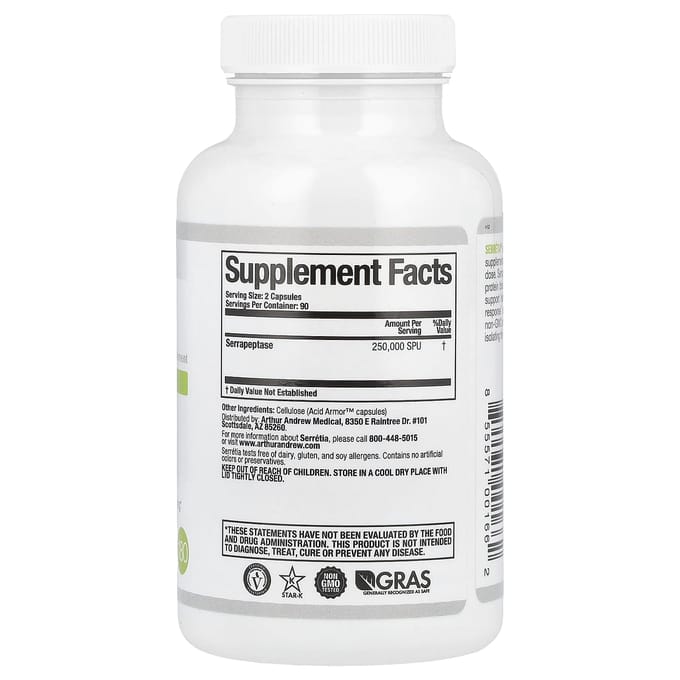 Serretia, Pure Serrapeptase, 250.000SPU, 180 capsules (125.000 Spu per capsule)