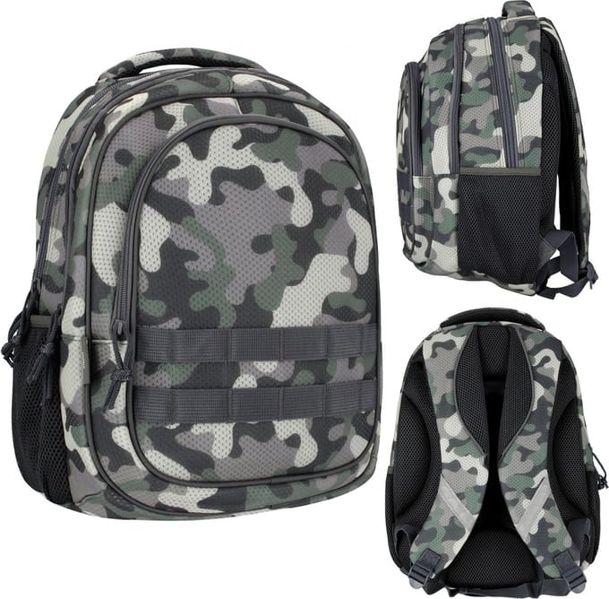 Camouflage, jeugdige, verstijfde, rugzak met net 43x35x21 cm, verstevigde rug