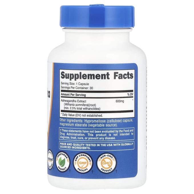 Nutricost, Ashwagandha wortelextract, 600mg, 30 capsules