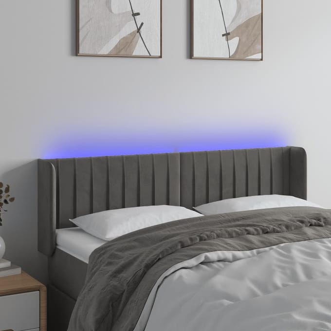 vidaXL - Hoofdbord - LED - 147x16x78/88 - cm - fluweel - donkergrijs