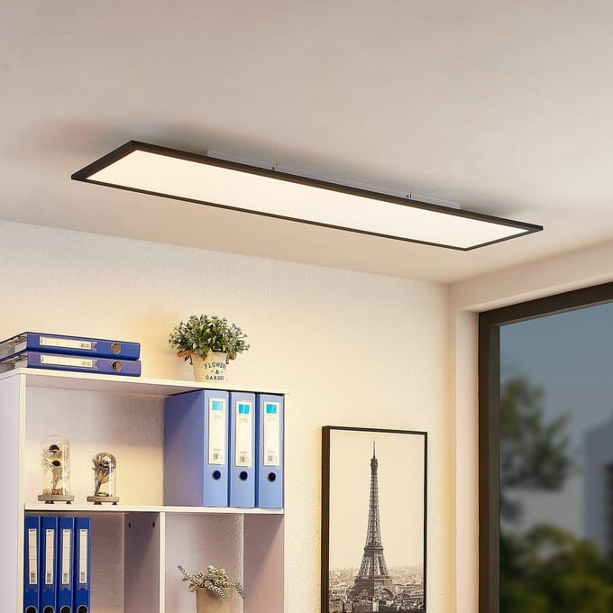 Lindby LED paneel Nelios, 120 x 30 cm, 4000K, zwart, metaal