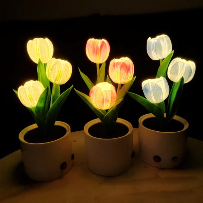 Tulpenlamp decoratieve tafellamp voor binnen, led-simulatie tulp bloempotlamp, omgevingsnachtlampje