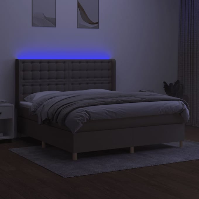 vidaXL - Boxspring - met - matras - en - LED - stof - taupe - 180x200 - cm